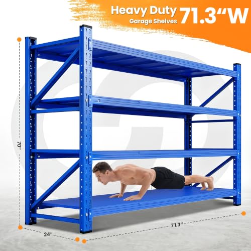 71.3” Wide Heavy Duty Metal Garage Shelving (Blue / 71"Wx24"Dx70"H)