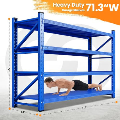 71.3” Wide Heavy Duty Metal Garage Shelving (Blue / 71"Wx24"Dx70"H)