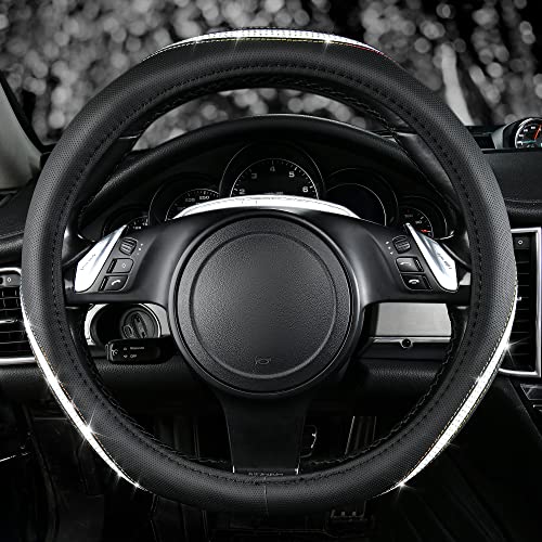 Bling Diamond Black Leather Steering Wheel Cover (Multicolor Diamond 1PCS)