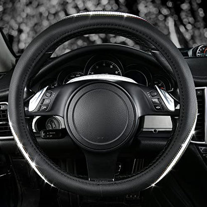 Bling Diamond Black Leather Steering Wheel Cover (Multicolor Diamond 1PCS)