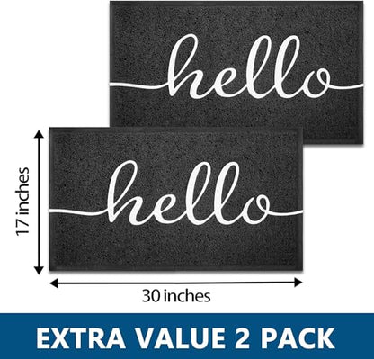 Door Mat 2 Pack Outside Inside Hello Doormat 30"x17.5" Durable Floor Mat Non Slip Mat Ultra Absorb Mud Easy Clean Front Doormat for Garage (2'6" x 1'6" / 2pack Hello)