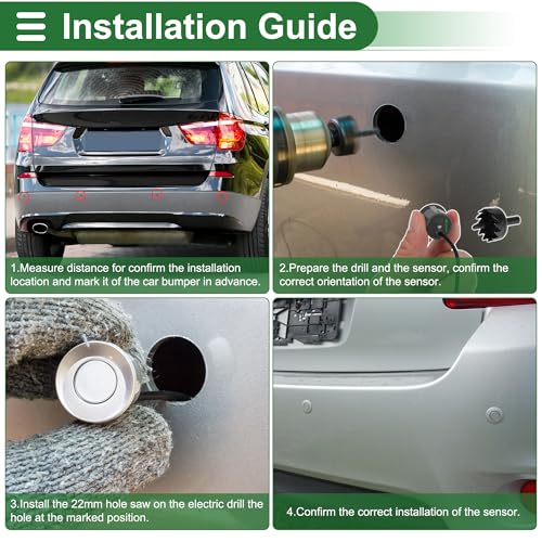 Universal Car Auto Vehicle Reverse Backup Radar System Reverse Parking Sensors Alarm Buzzer Reminder Distance Detection Gray 4Parking Sensors (Gray)