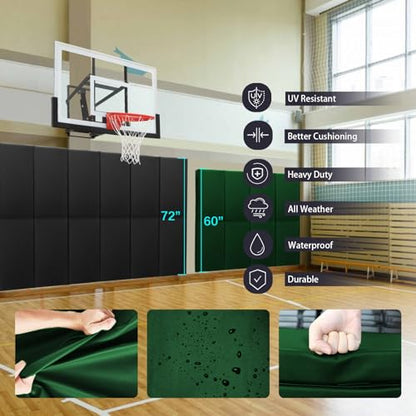 60" 72" High Gym Wall Padding 2" Thick Foam Basketball Court Wall Mount Protector for Garage Taekwondo Babyroom (DARK GREEN / 60" x 20" x 2")