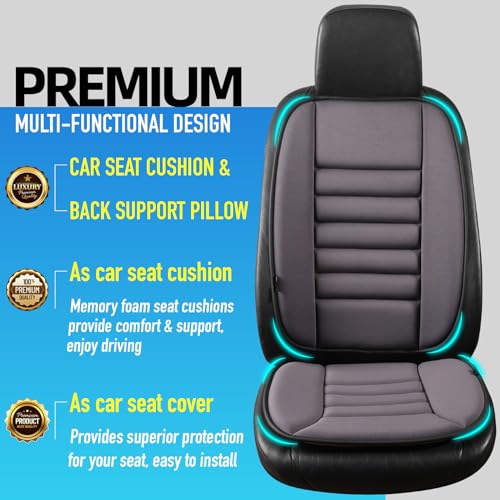 Car Seat Cushion with Back Support Pillow (Dark Grey)