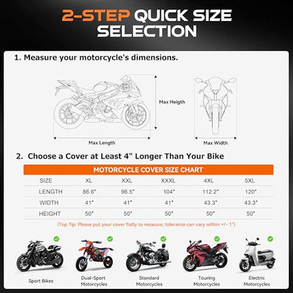 Heavy Duty Motorcycle Cover Waterproof Outdoor Storage Fits Up to 86.6" (Silver / 86.6")