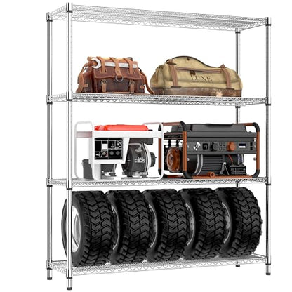 3400 LBS Garage Shelving Wide Storage Shelves 4 Tier Metal Shelves Heavy Duty Adjustable Utility Shelf Rack Chrome 17.7" D x 59.1" W x 70.4" H (4 Tier, 17.7" D x 59.1" W x 70.4" H / Chrome)