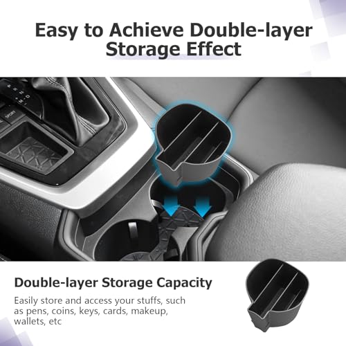 for 2025 Toyota RAV 4 Accessories Compatible with 2019 2020 2021 2022 2023 2024 2025 Toyota RAV 4 Front Center Console Cup Holder Organizer Secondary Storage Box Insert Tray ABS Material
