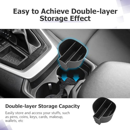 for 2025 Toyota RAV 4 Accessories Compatible with 2019 2020 2021 2022 2023 2024 2025 Toyota RAV 4 Front Center Console Cup Holder Organizer Secondary Storage Box Insert Tray ABS Material