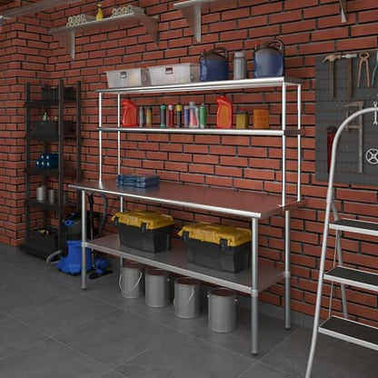 Stainless Steel Work Table Double Tier Overshelf (24" x 72" Work Table + 12" Overshelf)