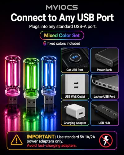 6 Pack USB Car Night Light (Multicolor)