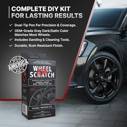 Matte Gray Rim Touch Up Paint Wheel Scratch Repair Kit (Gray - Dark/Satin - Kit)