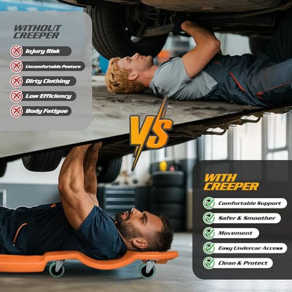 Mechanic Creeper with Padded Headrest & Tool Trays (Orange / 46.5")