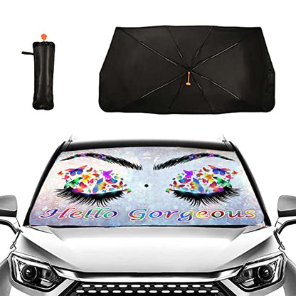 Gorgeous Eyelash Car Windshield Sun Shade Umbrella Sun Visor Windshield Shade Sunshades Foldable Car Umbrella Sunshade Sun Visor Protector Cover (One Size / Gorgeous Eyelash)