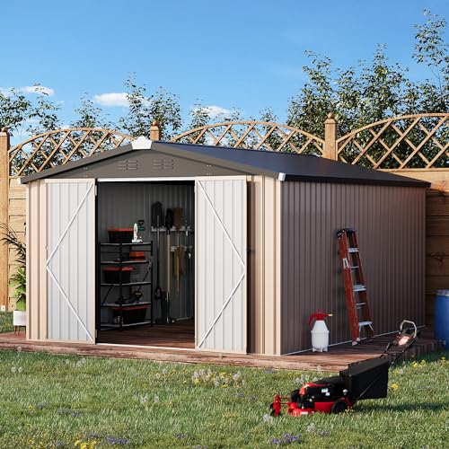 10' x 14' Large Waterproof Metal Garden Tool Shed (Gray / 10x14)
