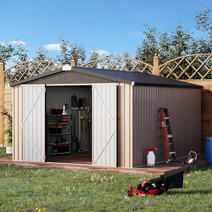 10' x 14' Large Waterproof Metal Garden Tool Shed (Gray / 10x14)