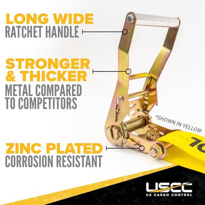 2 Inch Wide x 18 Foot Long Heavy Duty Ratchet Strap with J Hooks