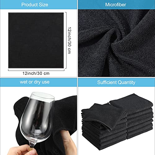 100 Pack 12'' x 12'' Microfiber Cleaning Cloths Reusable Cleaning Rags Bulk Microfiber Towels Softer Highly Absorbent Washcloths for House Kitchen Car Window (Black)