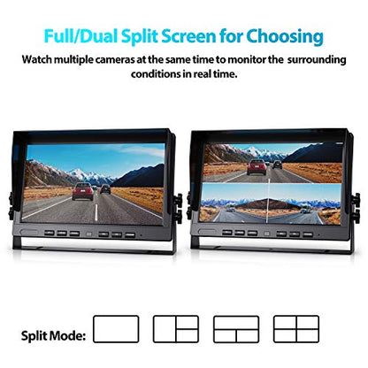 HD 1080P 10" Wired Backup Camera System Rear and Side Coverage (Jet Black / 10 inches)