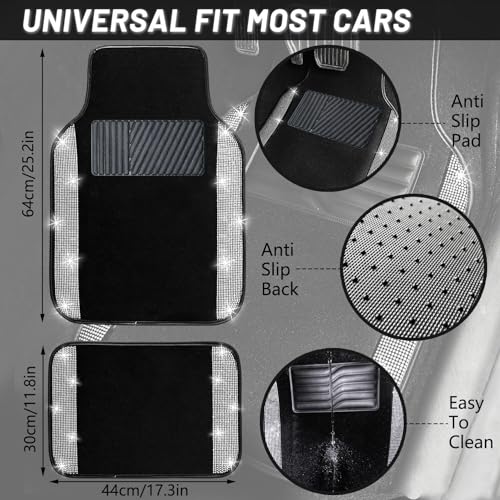 Bling Car Floor Mats Full Set (Silver Diamond / Car Floor Mats (4 Pieces))