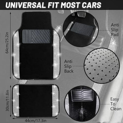 Bling Car Floor Mats Full Set (Silver Diamond / Car Floor Mats (4 Pieces))