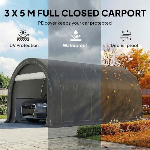 10' x 16' Carport Heavy Duty Portable Garage Storage Tent Gray (Gray)