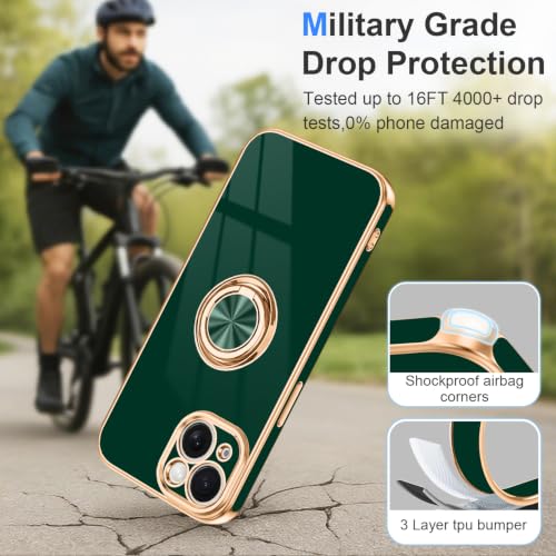 Designed for iPhone 15 Case with Ring Stand Slim Green (Green / 6.1'' iPhone 15)