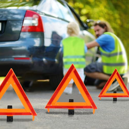 3Pack Car Warning Triangle Heavy Reflective Warning Road Safety Triangle Kit Suitable for car Breakdown and Temporary Parking on the Road (Red-L-3)