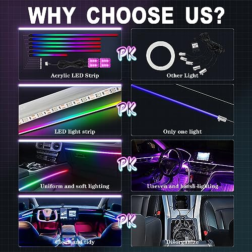 Dreamcolor Acrylic Interior Car Light 10 in 1 Automotive Ambient Light Kits with APP Control 16 Million Color 175 inches Fiber Optic Car LED Strip Light (dreamcolor 10 lights)
