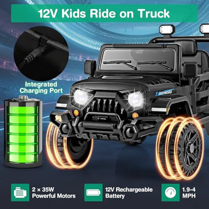 12V Kids Ride on Truck Car (Black)