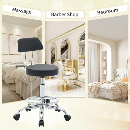 Rolling Stool with Back (Black / With Back & Footrest)