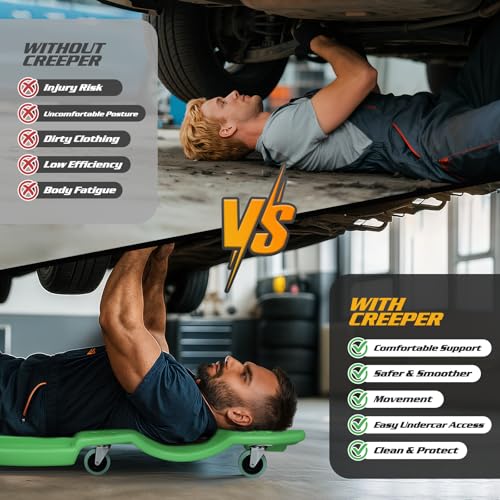 Mechanic Creeper with Padded Headrest & Tool Trays (Green / 46.5")