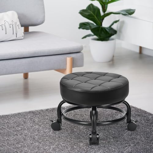 Low Roller Seat Low Height Rolling Stool PU Leather Rolling Stool (Style 3)