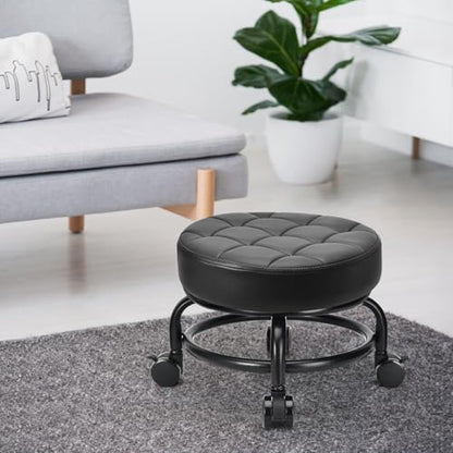 Low Roller Seat Low Height Rolling Stool PU Leather Rolling Stool (Style 3)