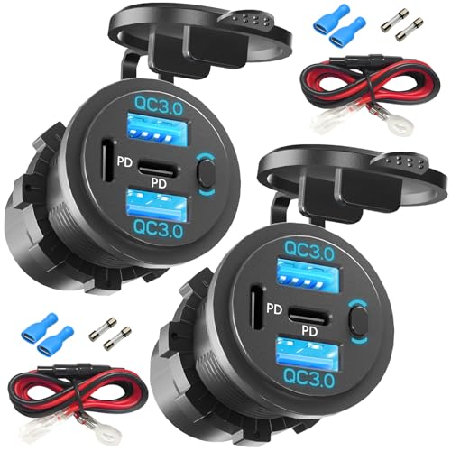 2PCS Dual PD USB C Ports & Dual USB Quick Charge 3.0 Ports 12V USB Outlet with Switch (2PCS-4PORT1SWITCH)