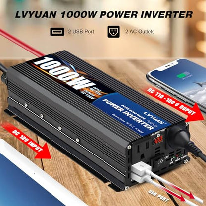 1000W Pure Sine Wave Inverter 12V to 110 (Black)