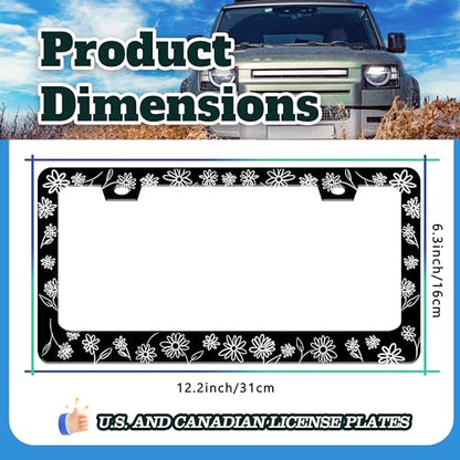 Black and White Daisies License Plate Frame Flower Art License Plate Holder (Black And White Daisies)