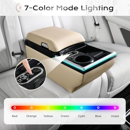 Universal Car Center Console with Wireless Charging & Cup Holder (Wireless Charging / Beige)