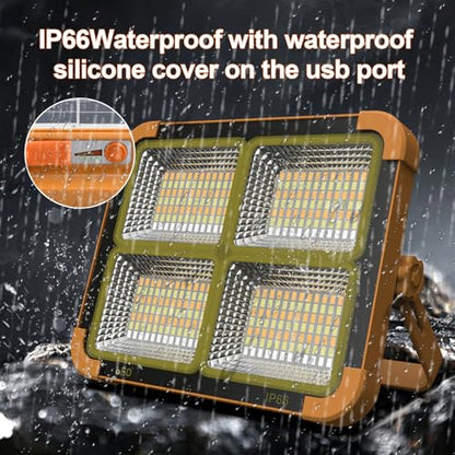 Portable LED Work Solar Light 100W 16500mAh 10000 LM with Stepless Brightness Job Site Battery Rechargeable LED Floor Light for Emergency Worklight for Hurricane (Orange(remote))