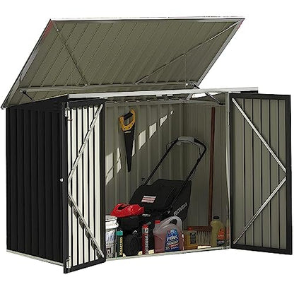 Outdoor Storage Shed 5.8 x 3.3 FT Metal Trash Shed Waterproof Outside Storage with Lid Chain Hydraulic Gas Rod for Trash Can Weeding Tools (Black / 5.8x3.3 FT)