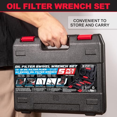 5pcs Swivel Oil Filter Wrench Set 12" Oil Filter Removal Tool (5-Piece Set: 2-3/4" - 5-1/4")