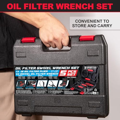 5pcs Swivel Oil Filter Wrench Set 12" Oil Filter Removal Tool (5-Piece Set: 2-3/4" - 5-1/4")