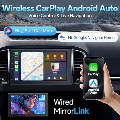 2 Din Car Radio with Wireless CarPlay & Android Auto (2+32GB No Camera)
