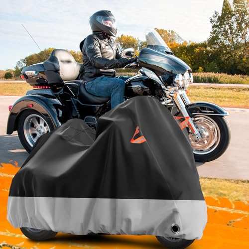Trike Cover Waterproof Outdoor Heavy Duty 3 Wheel Motorcycle Cover (Black&Grey)