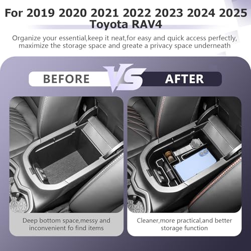 2025 RAV 4 Center Console Organizer Compatible with 2019 2020 2021 2022 2023 2024 2025 Toyota RAV 4 Accessories Armrest Console Secondary Storage Box Insert Tray ABS Material White
