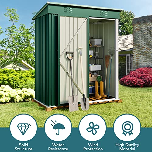 5x3 FT Outdoor Shed (Green / 5' x 3' FT/Sloped-roof)