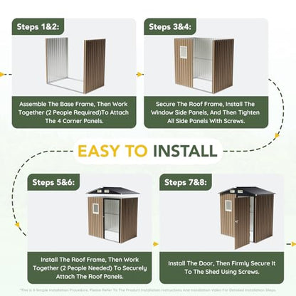 Outdoor Steel Storage Shed (6X4FT / Brown)