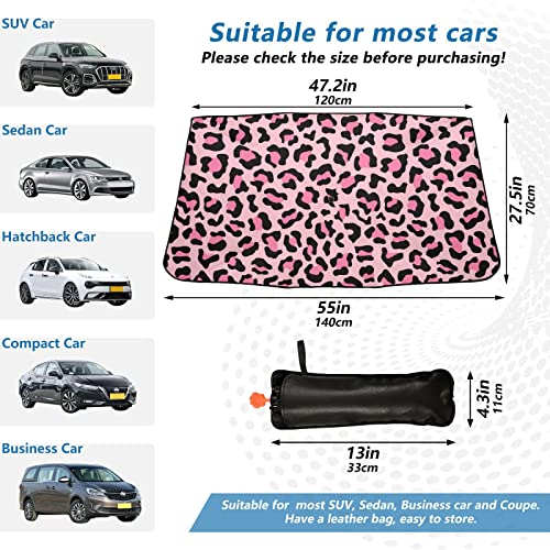 Leopard Print Windshield Sun Shade Umbrella Pink Animal Skin Foldable Car Front Window Sunshade Blocks UV Rays Heat Keep Vehicle Cool (multi 30)