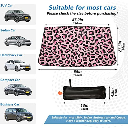 Leopard Print Windshield Sun Shade Umbrella Pink Animal Skin Foldable Car Front Window Sunshade Blocks UV Rays Heat Keep Vehicle Cool (multi 30)