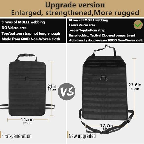 Universal Tactical Seat Back Organizer Vehicle Molle Panel Organizer Storage Bag with 5 Detachable Molle Pouch for All Vehicel Such as Jeep (Upgraded-B-Black)