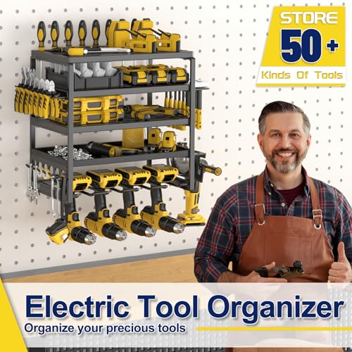 Power Tool Organizer Wall Mount (5-Tier 4 Drill Holders)